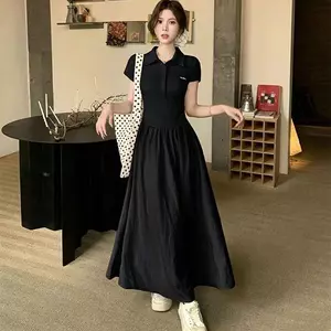 Phong cách Hàn Quốc Phong cách nhẹ nhàng Cổ áo polo dệt kim Đầm khâu nữ Mùa hè Phong cách mới Eo hẹp Ôm hơn Nhìn Tính khí Tuổi tác-