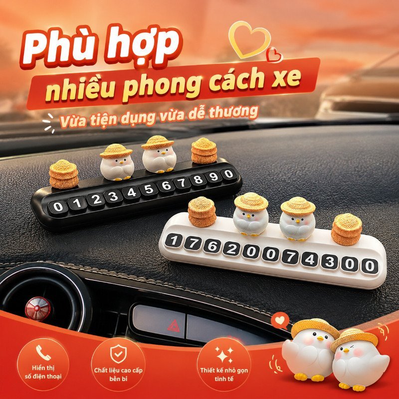 Bảng Số điện Thoại ô Tô Hình Gà Dễ Thương Biển Số Tạm Gắn Taplo Trang Trí Nội Thất Xe