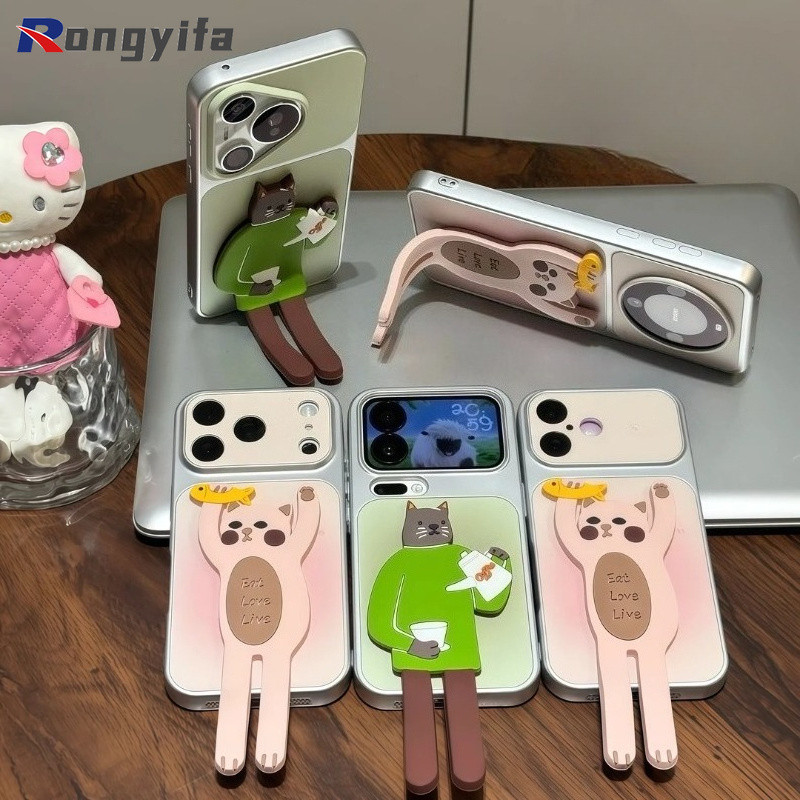 Ốp Điện Thoại Giá Đỡ Mèo Dễ Thương Cho Xiaomi 17T 17 Pro Max 15 15T 14 14T 13 13T 12 Ultra 12T 12S 12X Mi 11i 11X 11 Lite Pro 5G 4G Bao Da Hoạt Hình Cặp Đôi Da PU Vỏ Mềm