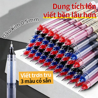 Bút gel nước ngòi 0.5mm đen xanh đỏ mực đều nhanh khô không lem ống mực lớn cho học sinh văn phòng
