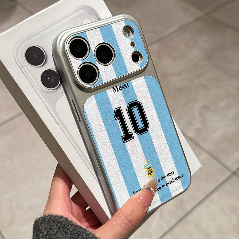 Ốp lưng iPhone Họa tiết da mạ phong cách Argentina Số 10 iPhone 17 16 15 14 13 12 11 Pro Max Plus Max