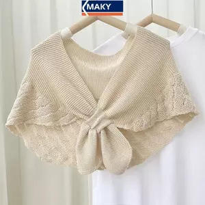 MAKY Nữ Dệt Kim Ấm Khăn Choàng Trơn Ne Guard Khăn Màu Trơn Áo Vai Cổ Giả Mùa Hè Điều Hòa Ngoài Tháp VN