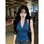 Áo yếm cổ chữ V gợi cảm mùa hè Hot Girl Style Halter Slim-fit Slimer Look Áo không tay có đệm ngực