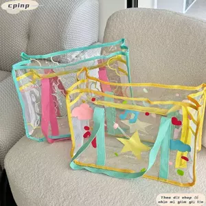 Túi Tote du lịch CPINCP, Túi xách trong suốt có dây kéo PVC, Túi thạch tái sử dụng dung tích lớn chống nước di động