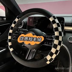 Phong Cách Mới Ngắn Sang Trọng Bọc Vô Lăng Ô Tô A Lớp Bên Trong Vòng Checkerboard Lưới Đen Trắng Sang Trọng Vô Lăng Bao W2PF