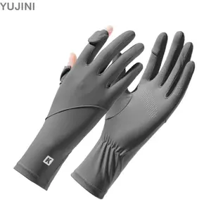 Găng tay chống nắng YUJUNI, Găng tay lụa băng thoáng khí có độ đàn hồi cao, Găng tay ngón tay lật chống tia cực tím chống trượt mùa hè