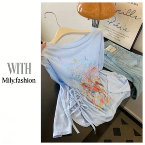 Milyfashion Xanh Cổ Tròn In Hình Không Đều Nẹp Eo Áo Thun Chống Nắng Mỏng Dài Tay Top 2026 Mùa Hè 3D2V