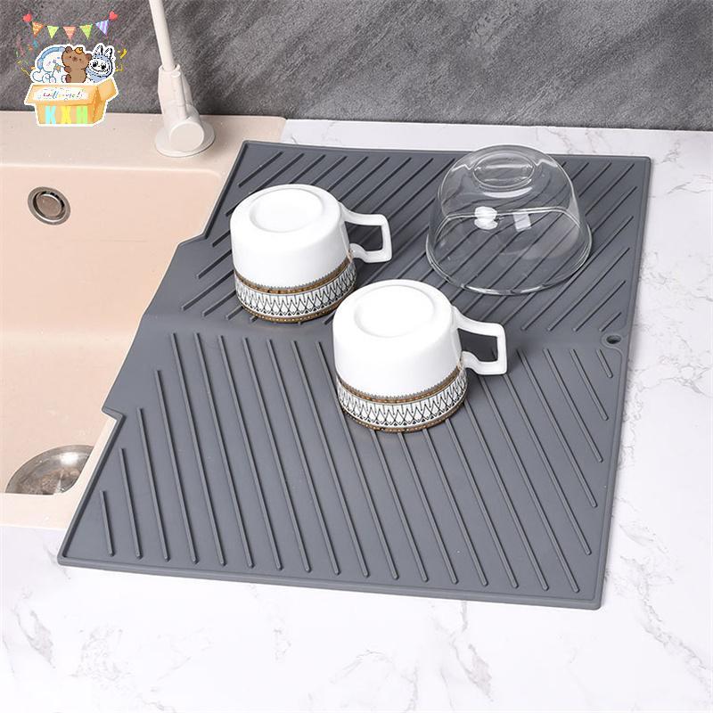 [KXH] Tấm thoát nước bằng silicon Thảm sấy Thảm chống trượt có cạnh nâng Thảm để bàn cho nồi Cốc Món ăn Đồ dùng nhà bếp ELWW