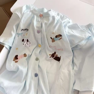 Đồ Ngủ Có Đệm Ngực Quần Short Ngắn Tay Cotton Đám Mây Ngọt Ngào Đáng Yêu Mùa Hè Cho Nữ Mặc Ở Nhà