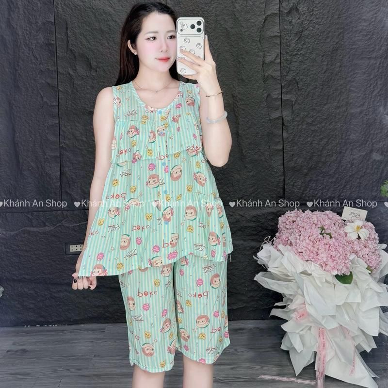 Tole I1 KA192 - Đồ Bộ Tole Lanh Nữ Áo Sát Nách Quần Lửng Size 40-75kg E15