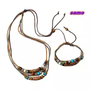 Bộ vòng cổ SAMO Boho, Dây hạt nhiều lớp Bộ trang sức hạt gỗ, Hạt gỗ sành điệu Dây buộc có thể điều chỉnh thủ công Trang sức dệt tay Trang sức mặc hàng ngày
