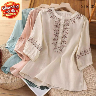Giao hàng nội địa từ Việt Nam Mỏng Phong Cách Cổ Tròn Áo Sơ Mi Thêu Nữ Rời Nút - Perfect Cho Mùa Hè