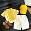 Bé trai (90-140) Áo sơ mi Polo phù hợp màu Dopamine mùa hè + Quần short thông thường