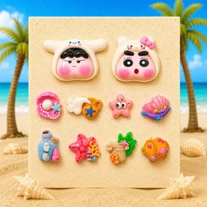 Set Charm Shin Mặt To Má Bự Má Hồng Đi Biển Vỏ Sò Sao Biển Kho Báu Đại Dương Resin Cute Premium