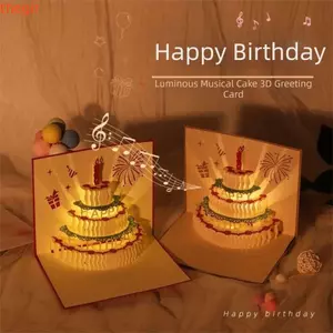 THEGIRL8B Thiệp Chúc Mừng Sinh Nhật, Cảm Biến Thông Minh Sáng Tạo Thẻ Sinh Nhật Đèn Nhạc 3D, Có Thể Gập Lại Bật Lên Tự Động Mở Bánh Phước Lành Thiệp Lễ Tình Nhân