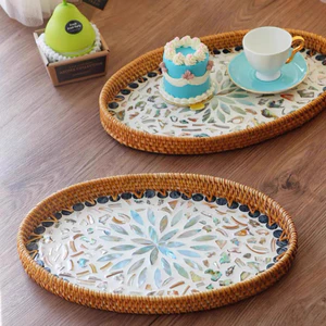 Khay Vỏ Dệt Có Vỏ Biển Nhiều Màu Sắc Đồ Ăn Nhẹ Giỏ Bảo Quản Bánh Ngọt Bánh Mì Trái Cây Khay Trà Giỏ Trái Cây Ánh Sáng Sang Trọng Trang Trí Nhà Tổ Chức