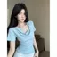 Phong cách Hàn Quốc Niche Ren Khâu Giả Hai Mảnh Tay Ngắn Top Mùa Hè Phong Cách Mới Tươi Slim-Fit Slimmer Look S