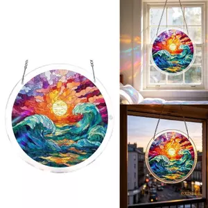Exhila Acrylic Xếp Hình Sun Catchers Kính Màu Cửa Sổ Treo Phong Cảnh Suncatchers