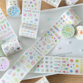 ENWEI 50mm * 2m 1 Cuộn [Dòng tâm trạng đầy màu sắc] Ngôi sao màu chấm bi Candy Swirl Heart Journal Base Trang trí Washi Tape Planner Văn phòng phẩm