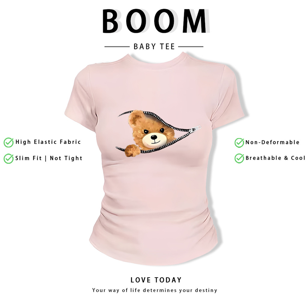 BOOM Áo Baby Tee Nữ Cotton Ôm Body-Áo Thun Ngắn Tay Y2K In Hình PhongCách Mùa Hè, Cổ Tròn Hàng Đầucách hàn quốc phong409