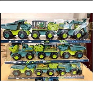 Đồ chơi ô tô, set 3 xe ô tô khủng long xanh LOẠI 1, xe tải, xe máy xúc, xe chở thú thiết kế hộp đựng bền đẹp chắc chắn