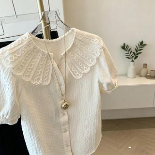 [Khuyến mãi trong thời gian có hạn] Áo sơ mi ngắn tay khâu ren cỡ lớn dành cho nữ béo em gái mùa hè phong cách mỏng hơn dáng rộng dáng rộng dáng rộng ôm hơn Bụng Top nữ