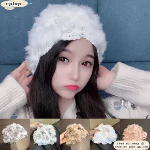 CPINCP Móc Mũ Lông Thỏ, Mũ Dệt Kim Sang Trọng Màu Trắng Nhiều Màu, Mũ Bảo Vệ Tai Sang Trọng Ấm Áp Thời Trang Thu Đông