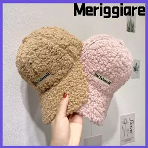 Mũ bóng chày nữ MERIGGIARE, Mũ len giả lông cừu chống gió cho bé gái, Thời trang mềm mại chống lạnh ấm áp dành cho nữ thể thao ngoài trời