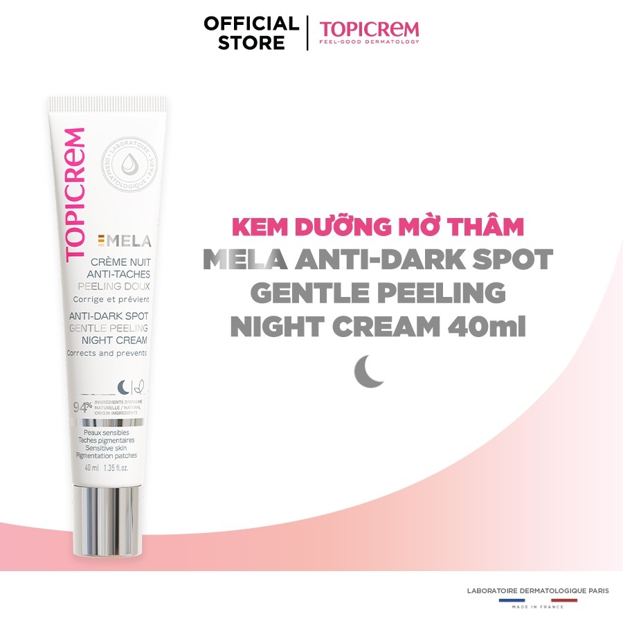 Kem dưỡng TOPICREM MELA ANTI-DARK SPOT GENTLE PEELING NIGHT CREAM 40ml điều chỉnh các đốm nám qua đêm