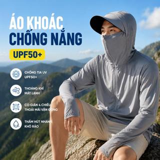 Áo chống nắng cao cấp dành cho nam giới, kiểu dáng thể thao.  Mát nhẹ, thoáng khí, Chống tia UV, Thiết kế nam tính