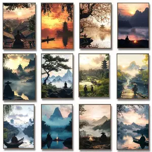 Thiền Thiền Bên Sông Nhật Bản Poster Không Khung Tranh Canvas Trang Trí Tường Nhà Thanh Lịch