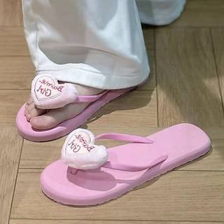 Korean Version Pink Embroidered Love Flip-flops Summer Seaside Beach Slippers Girls Soft-soled