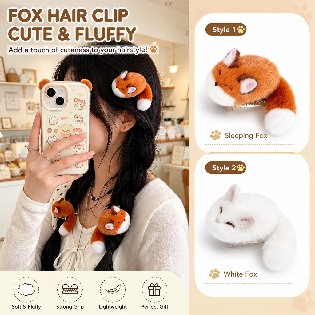 Dễ Thương Sang Trọng Cáo Tóc Kawaii Hoạt Hình Cáo Nổ Kẹp Bên Kẹp Tóc Lông Tơ Giả Lông Thú Phụ Kiện Tóc Cho Bé Gái Nữ