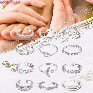 CODECOVED Nữ Ngón Chân Nhẫn Có Thể Điều Chỉnh Tinh Tế Cá Tính Hoa Sen Hợp Kim Đuôi Cá Ngôi Sao Trái Tim Trang Sức Thời Trang Phong Cách Hàn Quốc Ngón Chân Nhẫn