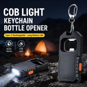 Đèn pin móc khóa PYCOU, Đèn làm việc Mini có thể sạc lại USB, Dụng cụ mở chai đa chức năng LED COB Đèn lồng khẩn cấp di động ngoài trời