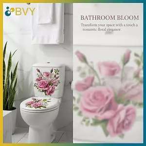 BVY Pink Rose Phòng tắm chống thấm nước Vỏ bọc bồn cầu Stier Decal nghệ thuật tự dính để trang trí nội thất Dễ dàng áp dụng.