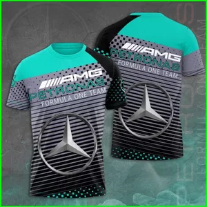 PS1 F1 Mercedes AMG Huấn Luyện Áo Thun Thể Thao Thường Ngày Tee Mùa Hè Tay Ngắn Plus Size SP1