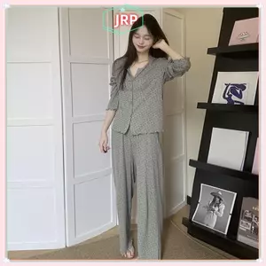 JRP Retro Full-print Bộ Đồ Ngủ Hoa Ngọt Ngào Nữ Mùa Hè Cardigan Dài Tay Quần Rời Nhà Quần Áo Phù Hợp Với JRP