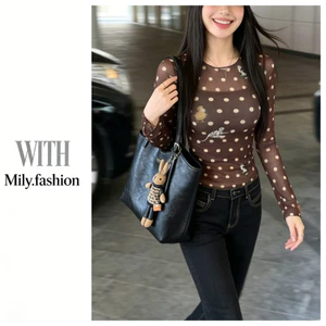 Milyfashion Size Lớn Chấm Bi In Gạc Nhìn Xuyên Mùa Hè Phong Cách Mới Phù Hợp Với Slim-fit Ôm Hơn Nhìn Áo Thun Top LVOD