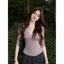 Áo thun cổ chữ V thiết kế chéo phong cách Hàn Quốc dành cho nữ Mùa hè Phong cách mới Slim-fit Slimer Look Thời trang Áo màu tím gợi cảm