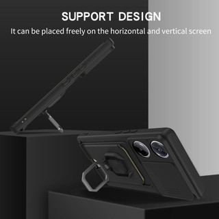 Dành Cho Xiaomi POCO M7 Pro 5G Ốp Lưng 4 Trong 1 Trượt Camera Bao Đựng Thẻ Đứng Vuông Freebie Dây Chống Sốc Chống Rơi Mỏng Mềm TPU Cover