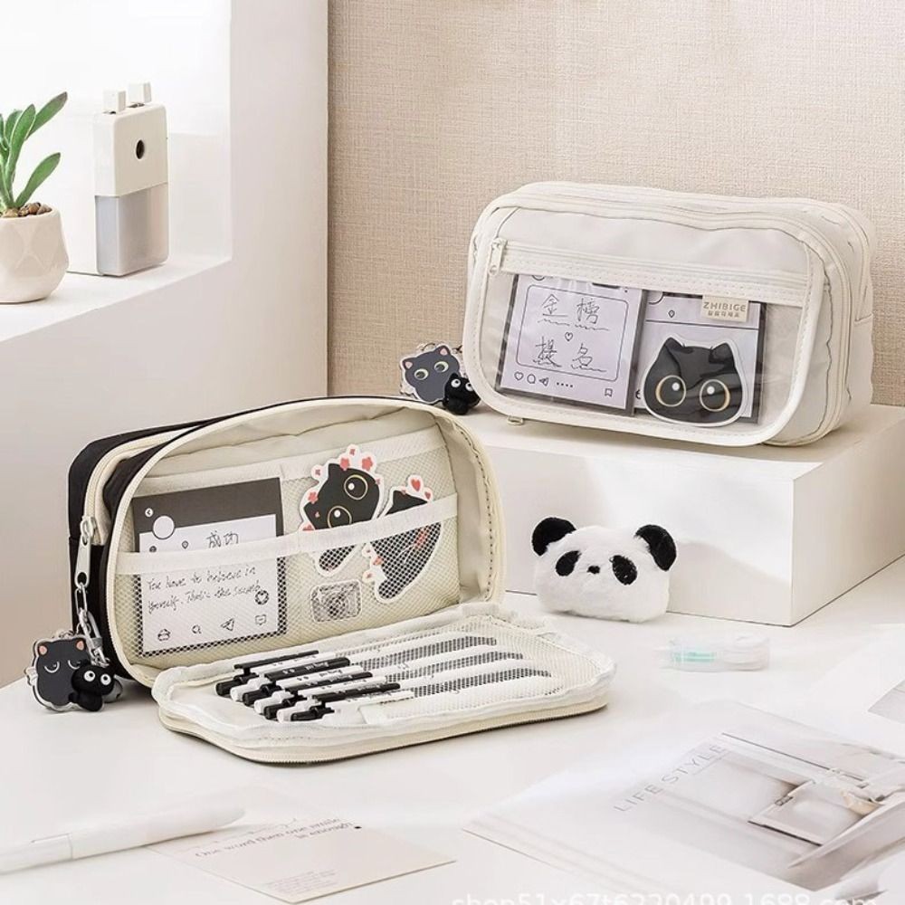 Bút Chì HIGHVIEWLS, Túi Đựng Bút Dung Tích Lớn PVC + Canvas, Túi Văn Phòng Phẩm Trong Suốt Di Động Sáu Lớp Chất Lượng Cao Quà Tặng Học Sinh