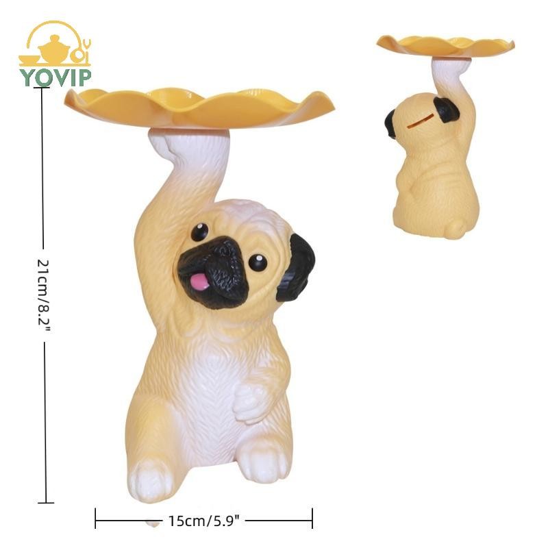 YOVIP Sáng Tạo Pug Tượng Khay Bảo Quản Dễ Thương Chìa Khóa Chó Kẹo Ăn Nhẹ Tấm Bảo Quản Động Vật Điêu Khắc Đồ Trang Trí Bàn Làm Việc Văn Phòng Trang Trí