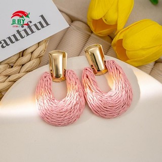 Bông tai vòng Raffia handmade dệt hình học đầy màu sắc, phù hợp cho mùa hè