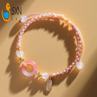 Vòng tay Peach Blossom dây thừng thủ công màu hồng phấn thanh bình, dành cho bé gái
