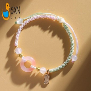 Vòng tay Peach Blossom dây thừng thủ công màu hồng phấn thanh bình, dành cho bé gái
