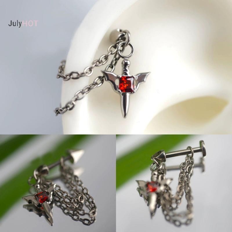 Bông tai nam nữ điệu gothic màu bạc với zircon và đinh tán xương, phù hợp xu hướng Y2K - Massivedeals