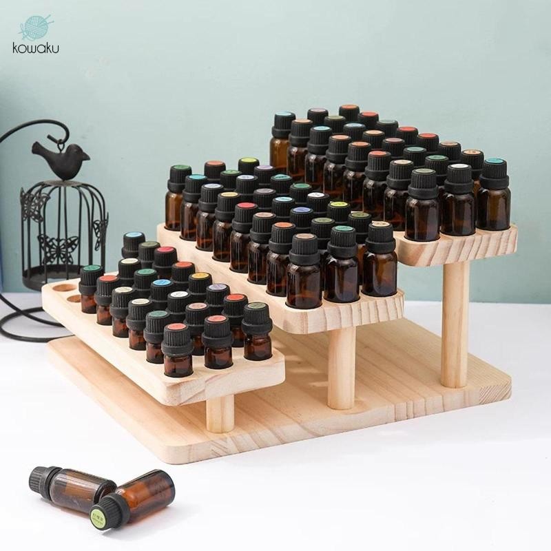 Giá trưng bày tinh dầu 3 tầng Hộp đựng bình gỗ Hộp đựng tinh dầu cho 72 chai 5ml 15ml Màn hình chai