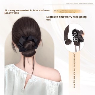 MiKYCO Bun tóc giả nâu có dây buộc, tổng hợp lông tơ - Kẹp tóc nữ
