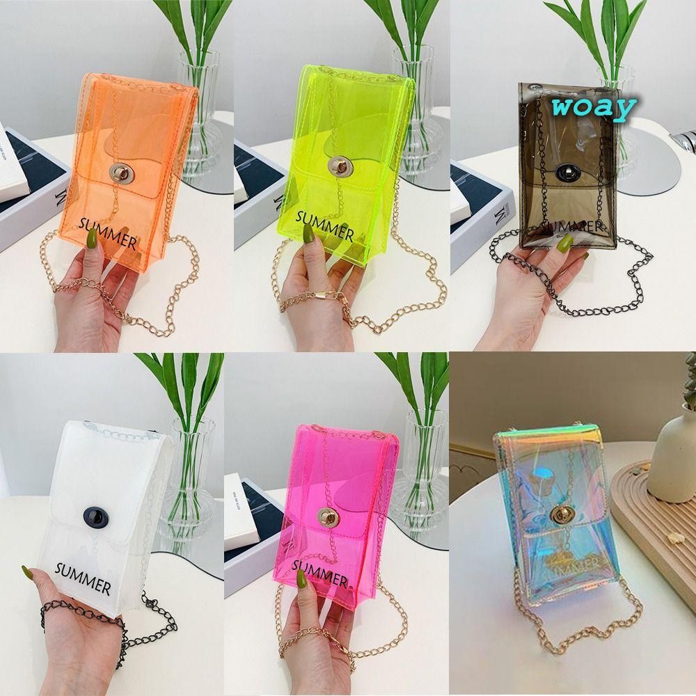 Túi đeo chéo WOAY, Túi đeo vai màu kẹo nhựa PVC, Túi nhỏ trong suốt thời trang mùa hè cho lễ hội uống nước